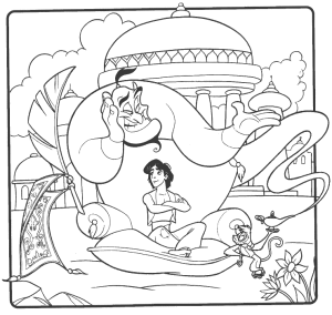 Coloriage Aladdin Génie et Abu